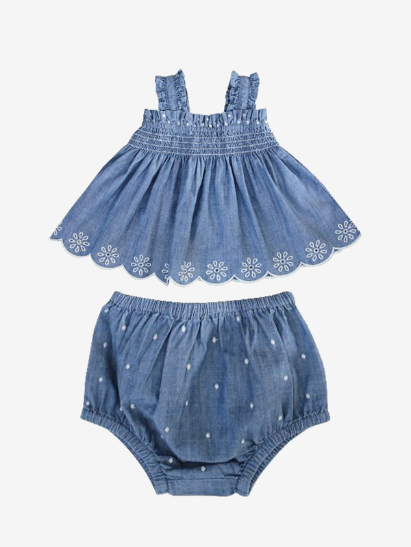 Cora embroidered romper set with bloomer