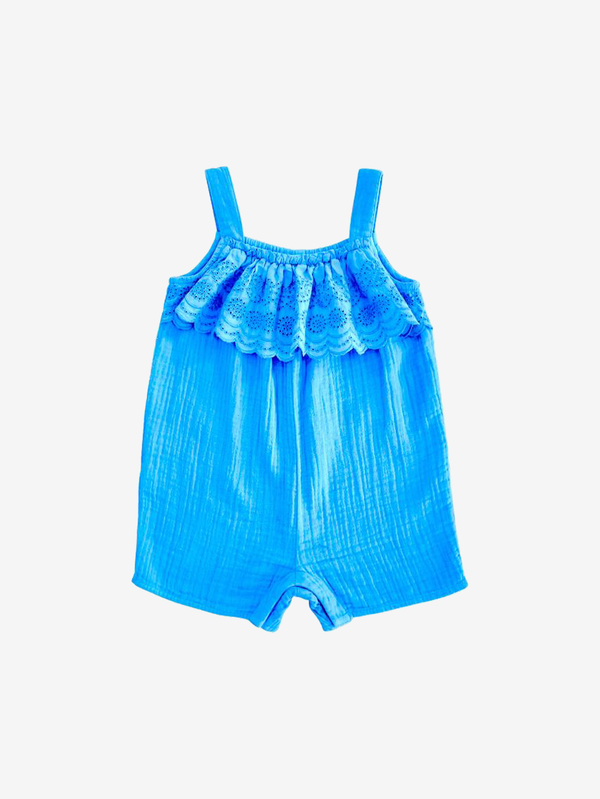 Violet eyelet ruffled playsuit