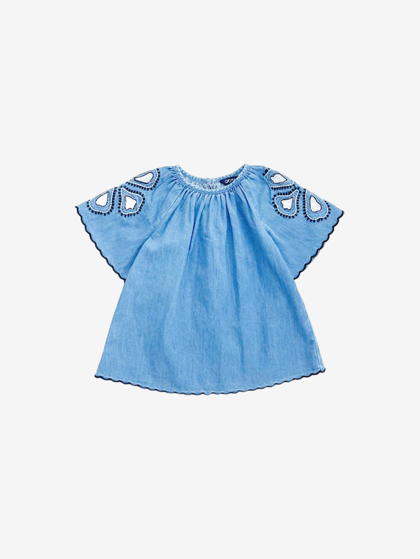 Scarlet denim embroidered top