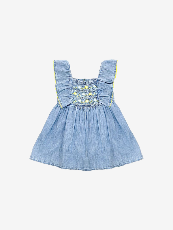 Audrey smocked denim dress