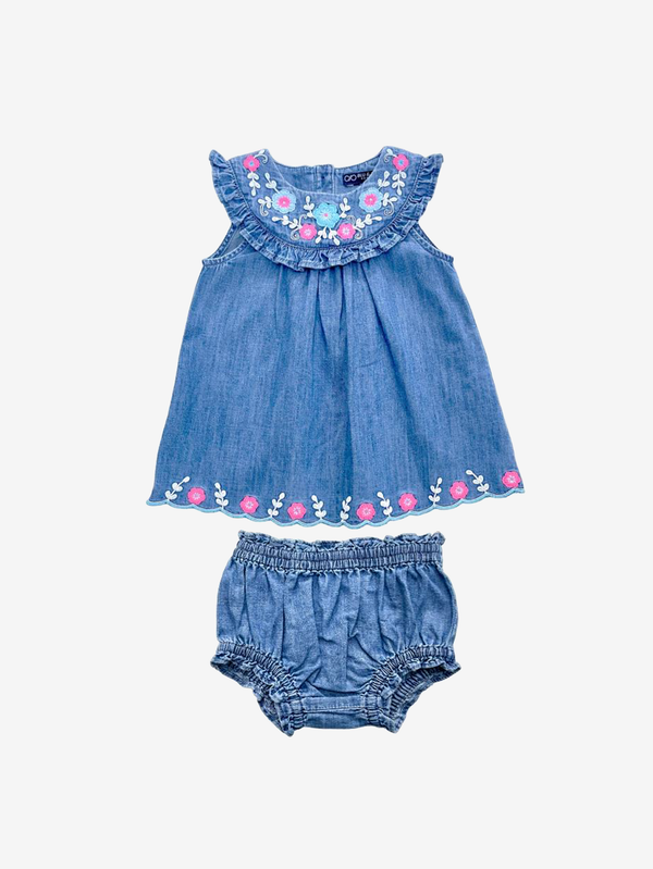 Melody embroidered denim dress