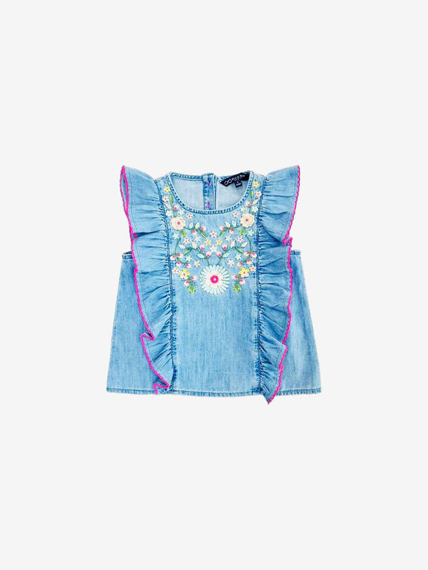 Flora embroidered ruffle top